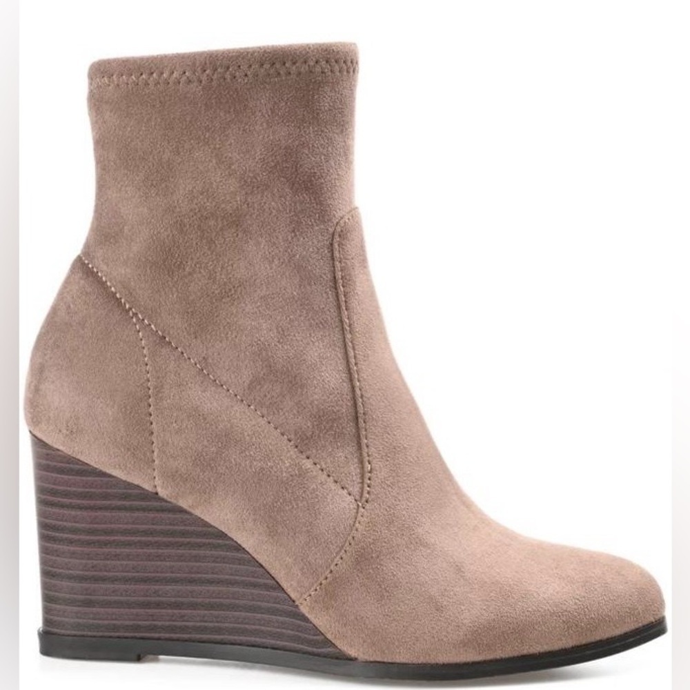 JOURNEE COLLECTION Womens Taupe Stretch Hepburn Round Toe Wedge Booties Sz 6